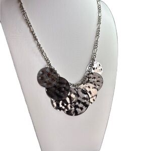 Silver Hammered Disc Necklace with Textured Design